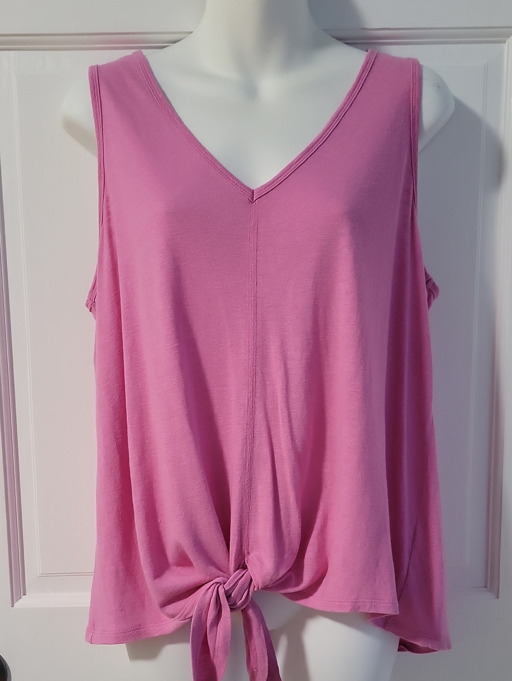 Democracy Linen Blend Sparkle Tie Front Tank Top In Pink